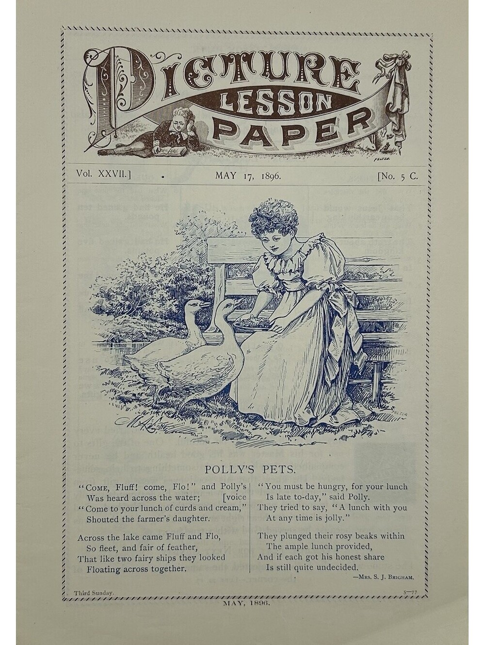 1896 Picture Lesson Paper Vintage Sunday School Ephemera Pollys Pets Ducks   C20